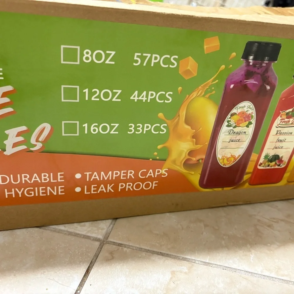 Plastic juice bottles with caps buck 8oz